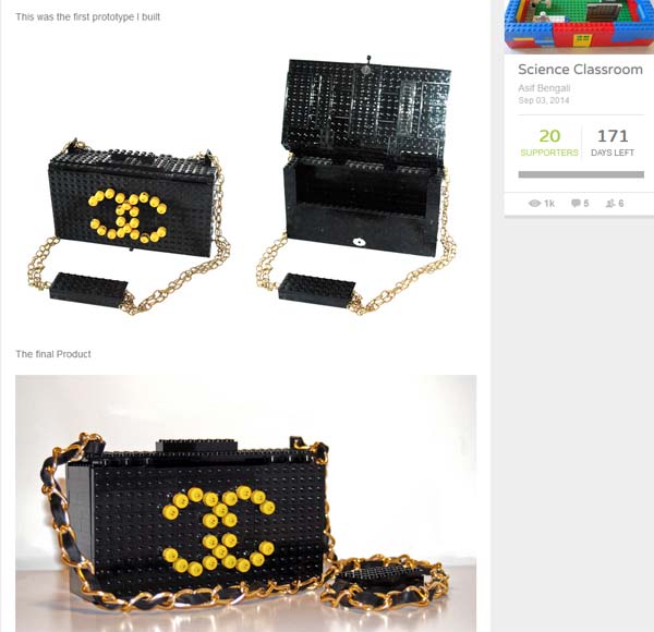 Chanel-Clutch in Lego mit großem Logo und Umhängekette Lego-Chanel-Clutch